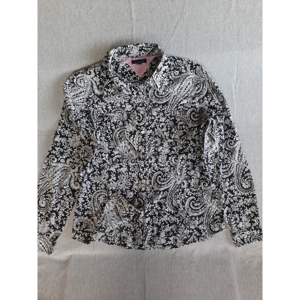 Tommy Hilfiger Womens Medium Paisley Button Shirt Long Sleeve Pocket Pure Cotton